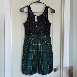 NWT The Children’s Place Girl’s Large size 10/12 Sequined Plaid Dress with Bow